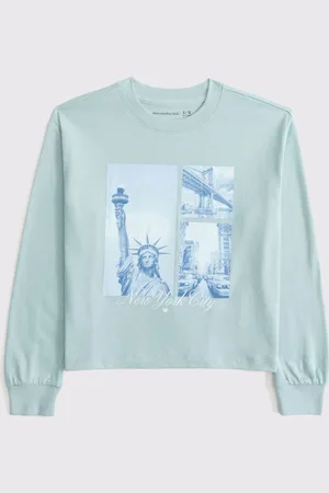 Abercrombie & Fitch Long Sleeve Graphic White T-Shirt9 - 10 år (134 - 140cm)