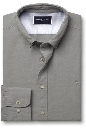 Charles Tyrwhitt Classic Fit Plain Button Down Stræk Washed Oxford 100% Bomuld SkjorterMiddel