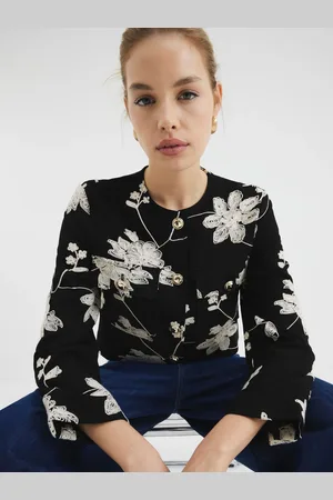 River Island Floral Embroidered Collarless Jacket36