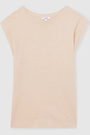 Reiss Mara Linen Cap-Sleeve T-Shirtmedium