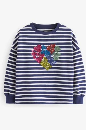 Next Rainbow Sequin Heart 100% Cotton Long Sleeve T-Shirt (3-16yrs)9 år (134cm)