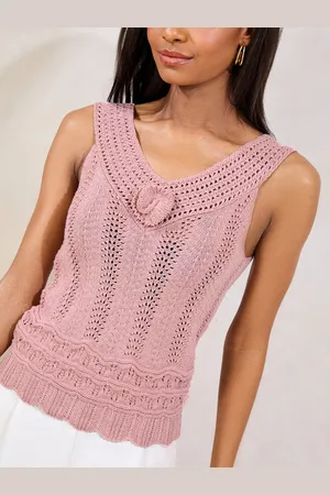 Lipsy London Crochet Stitchy Flower Corsage V-Neck Knit Vest Top44