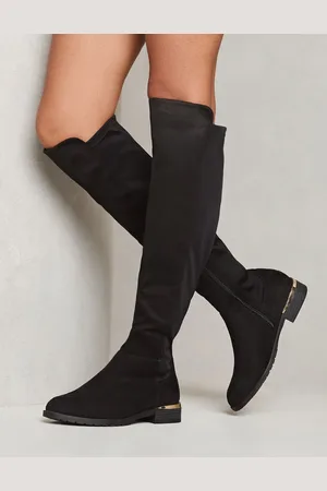 Lipsy London Elastic Flat Knee High Long Faux Suede Boot