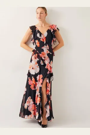 Monsoon Carrie Floral Print Ruffle Chiffon Maxi Dress44