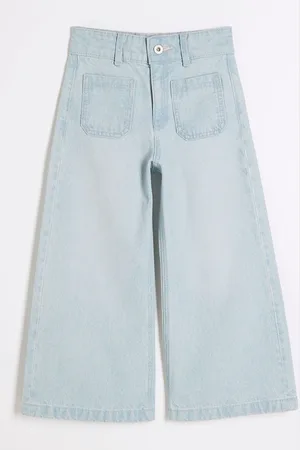 River Island Girls Denim 100% Cotton Cropped Wide Leg Jeans110116cm