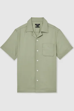 Reiss Nitus Herringbone Twill Cuban Collar Short Sleeve ShirtX-Large