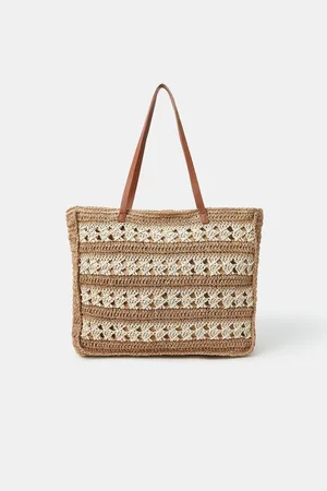 Accessorize Stripe Woven Raffia Tote Bagen