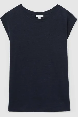 Reiss Mara Linen Cap-Sleeve T-Shirtmedium