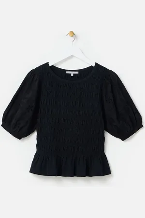 Oliver Bonas Shirred Broderie Short Sleeve Top42