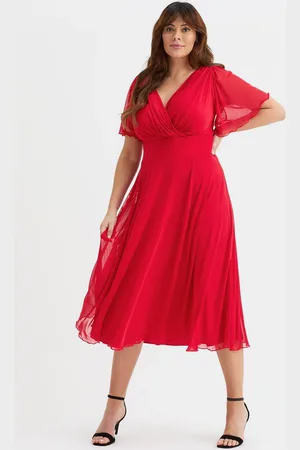 Scarlett & Jo Victoria Solid Angel Sleeve Mesh Midi Long Dress40