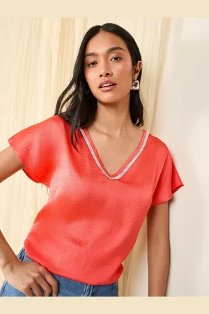 Friends Like These V-Neck Diamante Trim Short Sleeve Blouse36