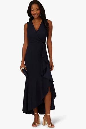 Adrianna Papell Blue Studio Ruffle Flounce Crepe Gown38
