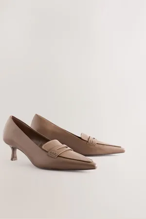 Next Forever Comfort Leather Point Kitten Loafer Heels