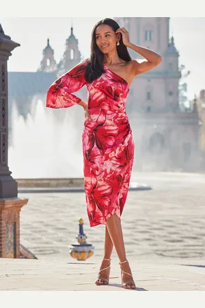 Sosandar Wrap Skirt One Shoulder Midi Dress44