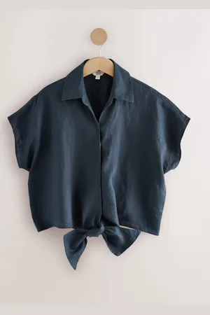 Next 100% Linen Tie Front Short Sleeve Shirt