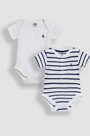 JoJo Maman Bébé 2-Pack Sailboat Stripe & Plain Bodysuits8086cm