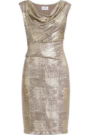 Gina Bacconi Gold Payton Foil Print Cowl Neck Wrap Dress46