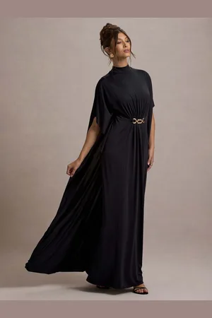 Club L Olessia Belted Gathered Cape-Sleeve Maxi Dress42