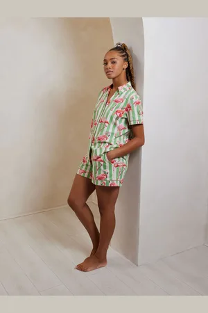 Chelsea Peers Organic Cotton Flamingo Stripe Short Pyjama Set44