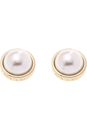 Karen Millen Gold Tone Logo Pearl Stud Earringsen