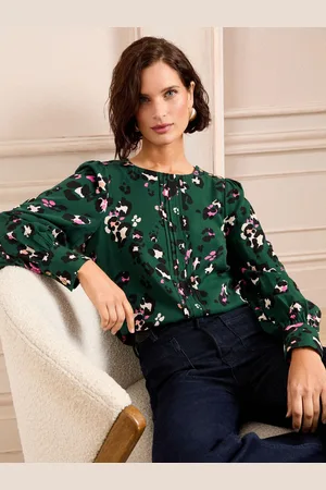 Love & Roses Print Pintuck Button Detail Long Sleeve Blouse50