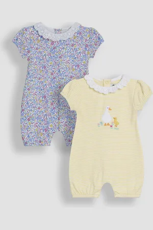 JoJo Maman Bébé Broderie Collar 100% Cotton Rompers 2 Pack6268cm