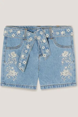 Monsoon Floral Embroidered Belted Denim Shorts9 år
