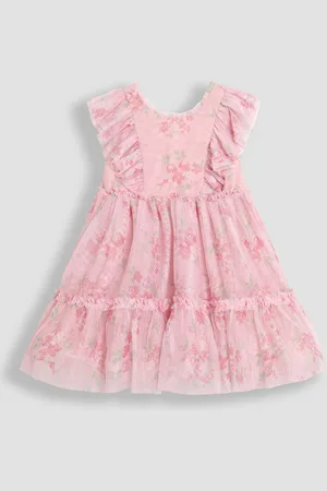 JoJo Maman Bébé Floral Ruffle Shoulder Tiered Tulle Dress98104cm