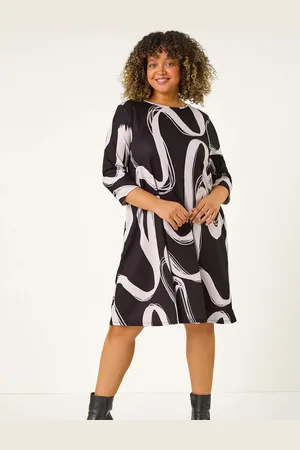 Roman Curve Brush Print Stretch Swing Dress48