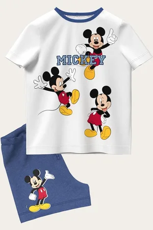 Brand Threads Mickey Mouse 100% Cotton Top and Short Set104110cm