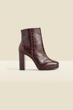 Sosandar Croc Effect Leather Block Heel Platform Ankle Boots