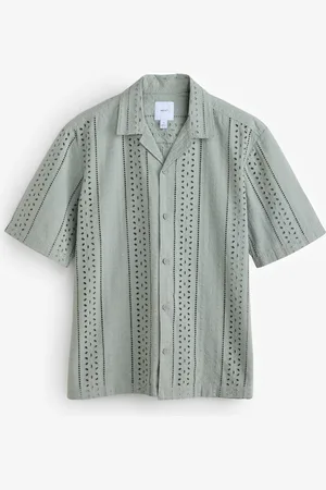 Next 100% Cotton Textured Broderie Short Sleeve Shirt
