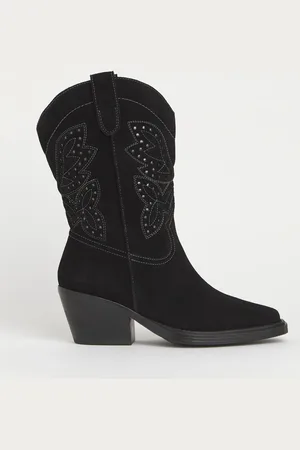 Simply Be Laser Pattern Mid Calf Western Boots In Wide Fiteu39