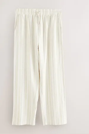 Next Striped Linen Blend Woven Pyjamas Bottomslarge