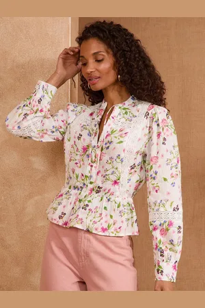 Love & Roses Long Sleeve Dobby Peplum 100% Cotton Blouse40