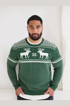 The Little Tailor Mens Christmas 100% Cotton Reindeer Fairisle Pattern JumperM