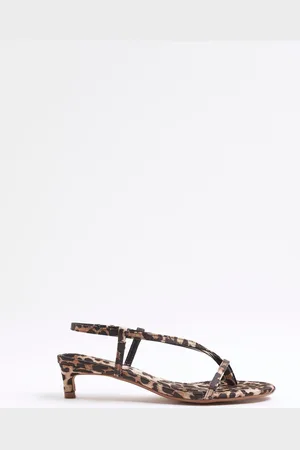 River Island Leopard Print Strappy Toe Thong Heeled Sandalseu41