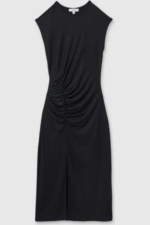 Reiss Lenara Ruche Front Hætteærmer Jersey Midi KjoleXS