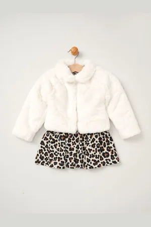 MISS Piger Faux Fur Jakke, Kjole Og Strømpebukser Outfit Sæt1.5 - 2 år (86 - 92cm)