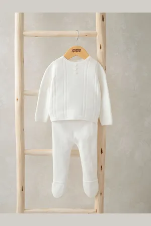 Mamas & Papas Cream Knitted Button Cardigan & Leggings 2 Piece SetNyfødt