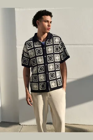 Next Relaxed Fit Cotton Rich Short Sleeve Knit Crochet Pattern Shirtsmall