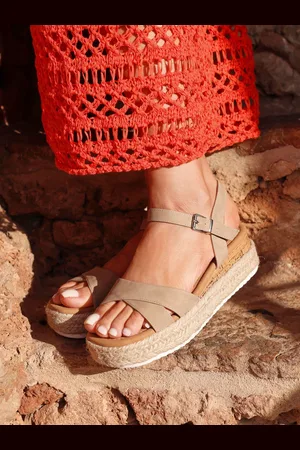 Linzi Wide Fit Sarelli Flatform Sandals With Plaited & Cork Wedgeseu355