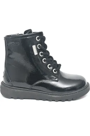 Toezone Alice Patent Leather Lace up and Side Zip Black Boots
