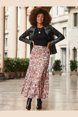 Sosandar Paisley Print Metallic Stripe Tiered Maxi Skirt48