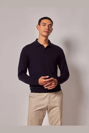 Hawes & Curtis Blå Merino Polo TrøjeL