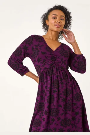 Roman Petite Floral Print Ruched Dress46