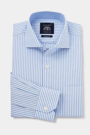 SAVILE ROW The Blue 100% Cotton Stripe Classic Fit Smart Casual ShirtS