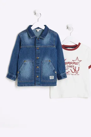 River Island Boys 100% Cotton Denim Shacket T-Shirt Set3 - 4 år (98 - 104cm)