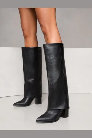 Lipsy London Block Heel High Leg Fold Over Faux Leather Boots