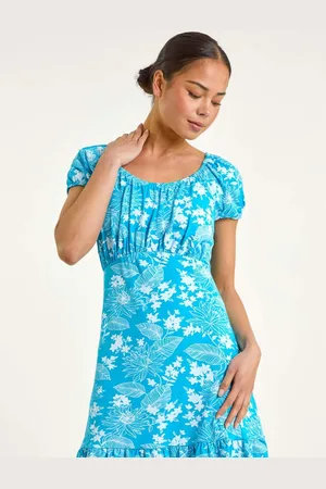 Roman Petite Floral Print Frill Ruched Dress44